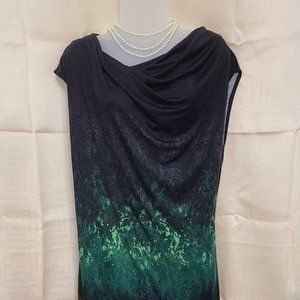 Elie Tahari Black & Green Silk Cowl Neck Dress (XL)